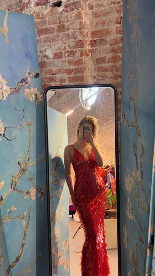 Red long sequin dress
