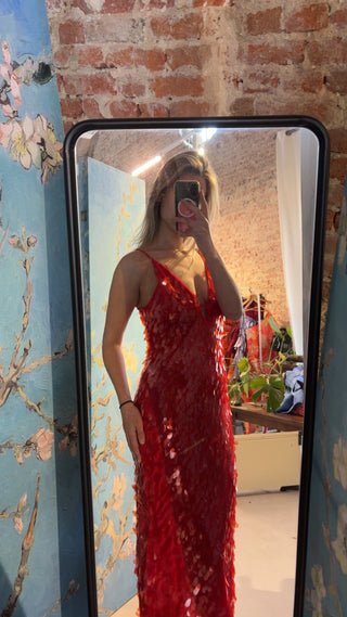 Red long sequin dress