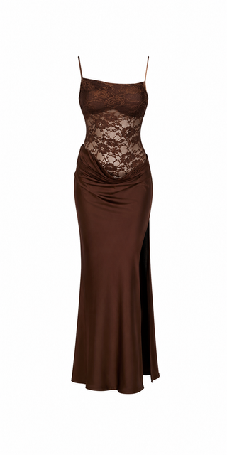 brown mesh maxi dress