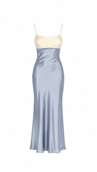 bleu satin dress