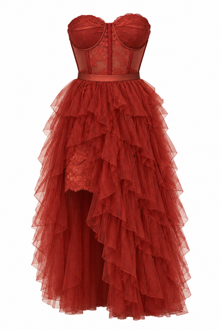 strapless orange dress