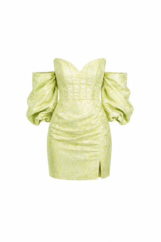 asos green strapless poff dress
