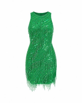 asos green fringes dress