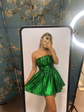 dark green poff dress