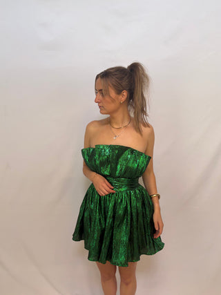 dark green poff dress