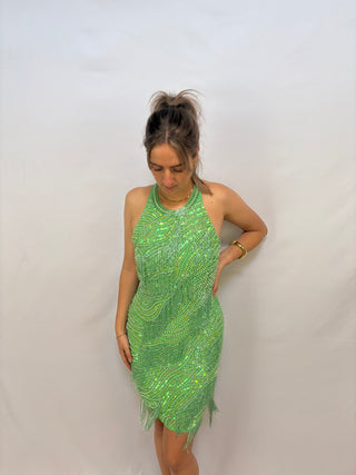 asos green fringes dress