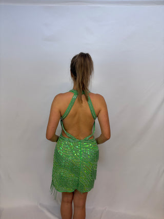 asos green fringes dress