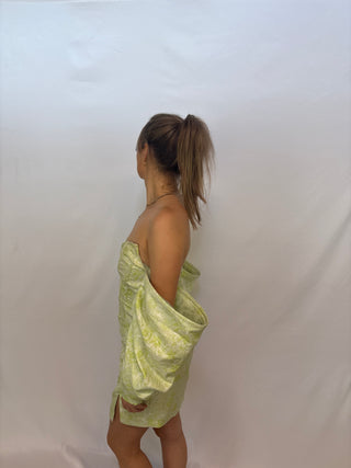 asos green strapless poff dress