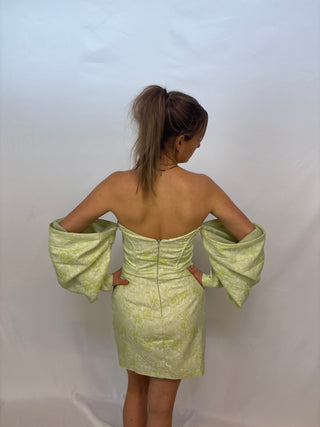 asos green strapless poff dress