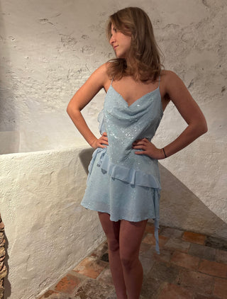 bleu Zara pailette dress