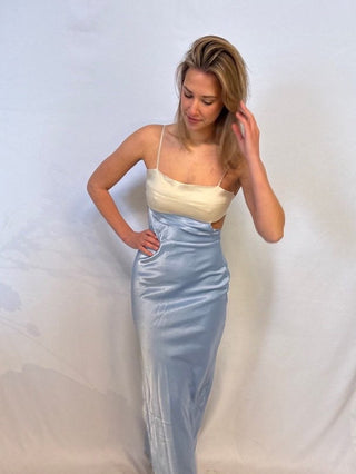 bleu satin dress