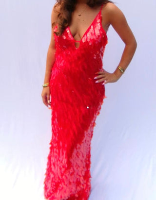 Red long sequin dress