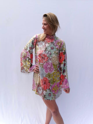 asos long sleeve glitter color dress